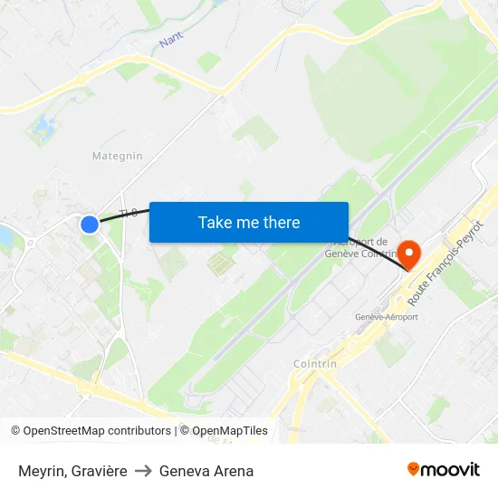 Meyrin, Gravière to Geneva Arena map