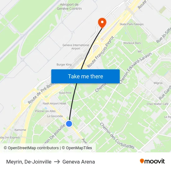 Meyrin, De-Joinville to Geneva Arena map