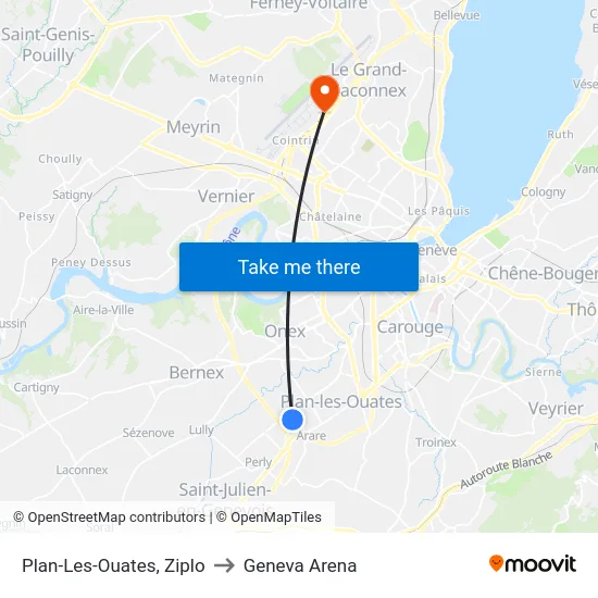 Plan-Les-Ouates, Ziplo to Geneva Arena map