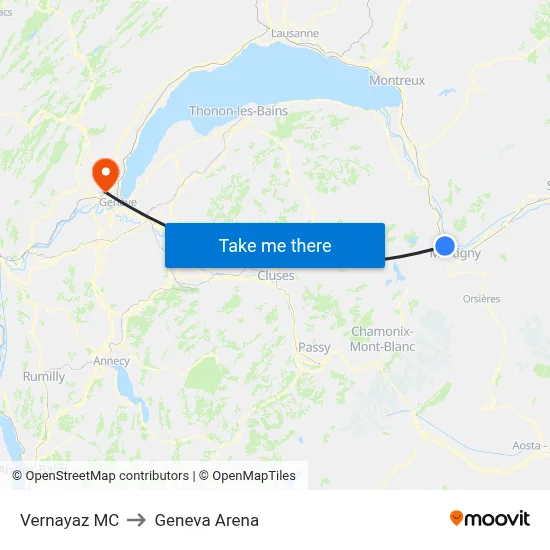 Vernayaz MC to Geneva Arena map
