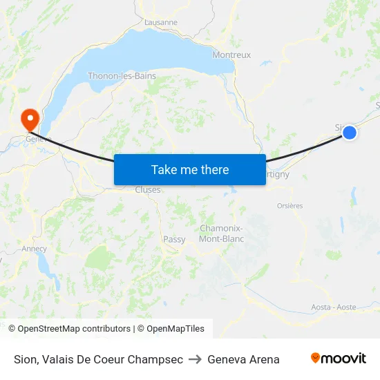 Sion, Valais De Coeur Champsec to Geneva Arena map