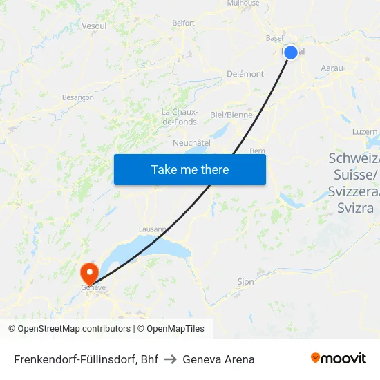 Frenkendorf-Füllinsdorf, Bhf to Geneva Arena map