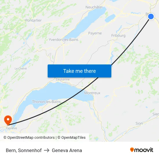 Bern, Sonnenhof to Geneva Arena map