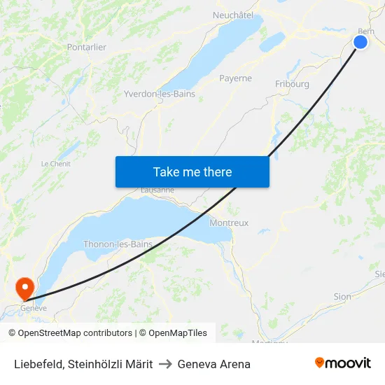 Liebefeld, Steinhölzli Märit to Geneva Arena map