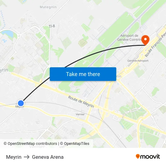 Meyrin to Geneva Arena map