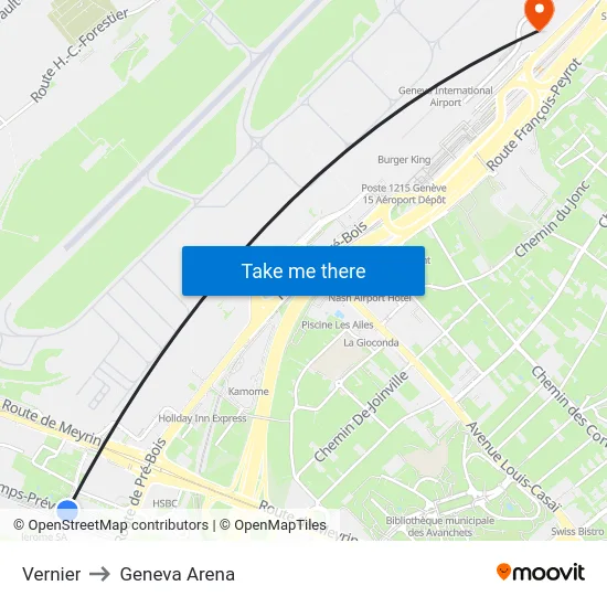 Vernier to Geneva Arena map