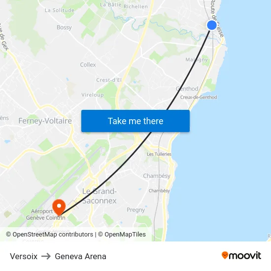 Versoix to Geneva Arena map