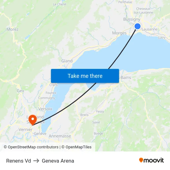 Renens Vd to Geneva Arena map
