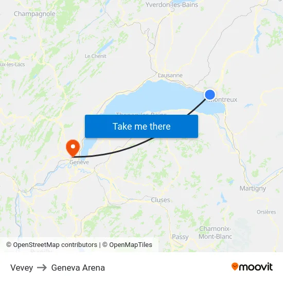 Vevey to Geneva Arena map