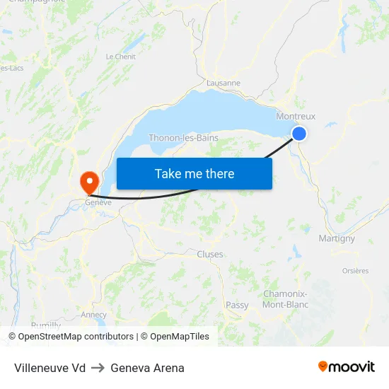 Villeneuve Vd to Geneva Arena map
