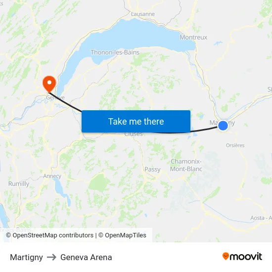 Martigny to Geneva Arena map