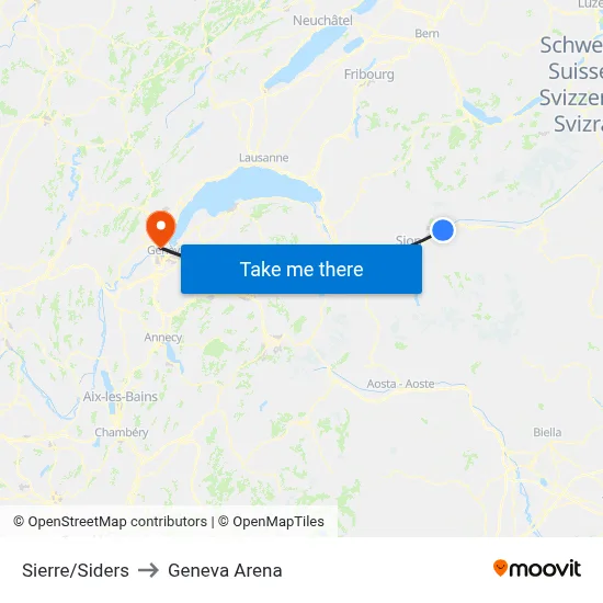 Sierre/Siders to Geneva Arena map