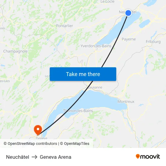 Neuchâtel to Geneva Arena map