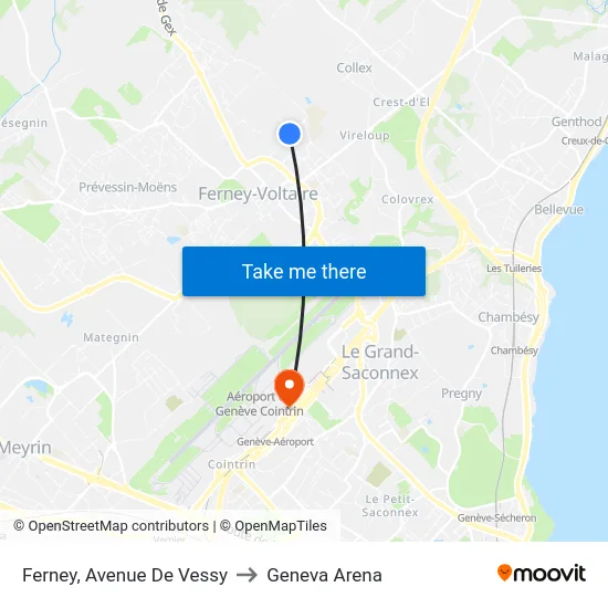 Ferney, Avenue De Vessy to Geneva Arena map