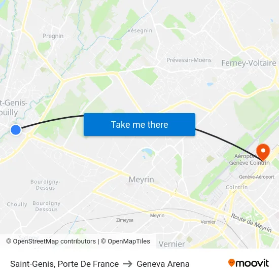 Saint-Genis, Porte De France to Geneva Arena map