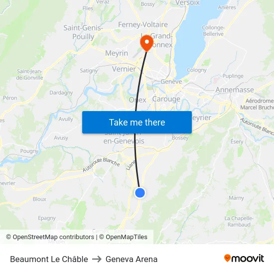 Beaumont, Le Châble to Geneva Arena map