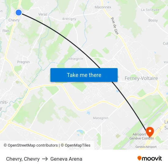 Chevry, Chevry to Geneva Arena map
