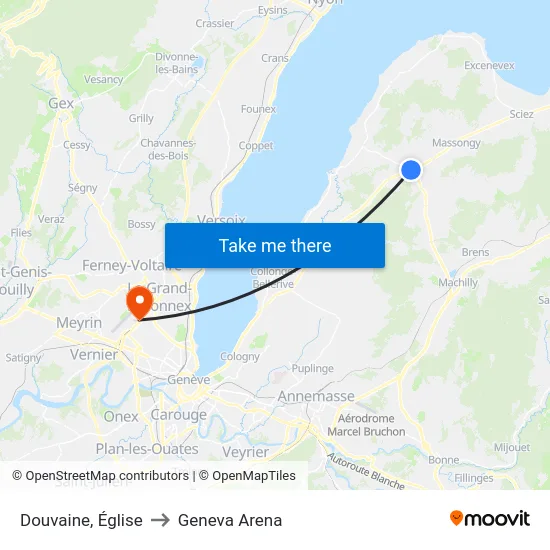 Douvaine, Église to Geneva Arena map
