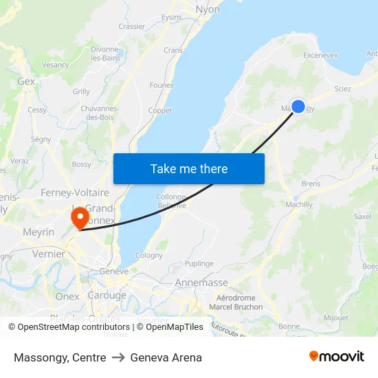 Massongy, Centre to Geneva Arena map