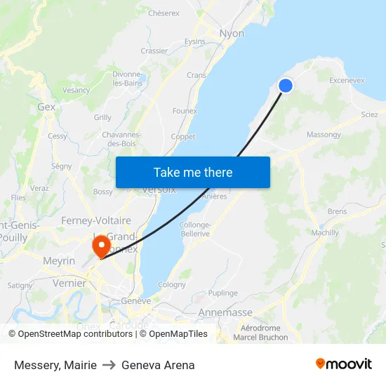 Messery, Mairie to Geneva Arena map