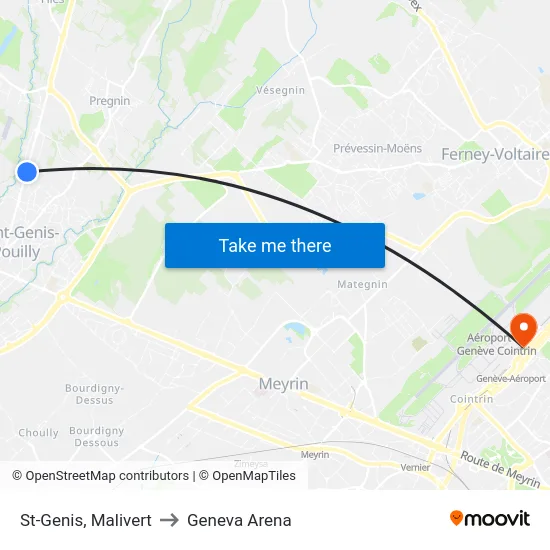 St-Genis, Malivert to Geneva Arena map