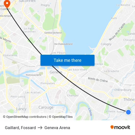 Gaillard, Fossard to Geneva Arena map