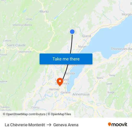 La Chèvrerie-Monterêt to Geneva Arena map