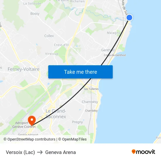 Versoix (Lac) to Geneva Arena map