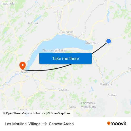 Les Moulins, Village to Geneva Arena map