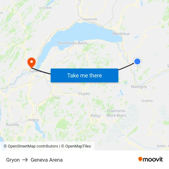 Gryon to Geneva Arena map