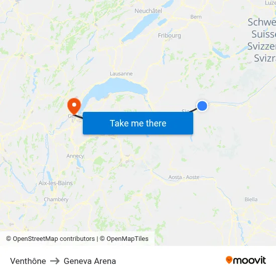 Venthône to Geneva Arena map