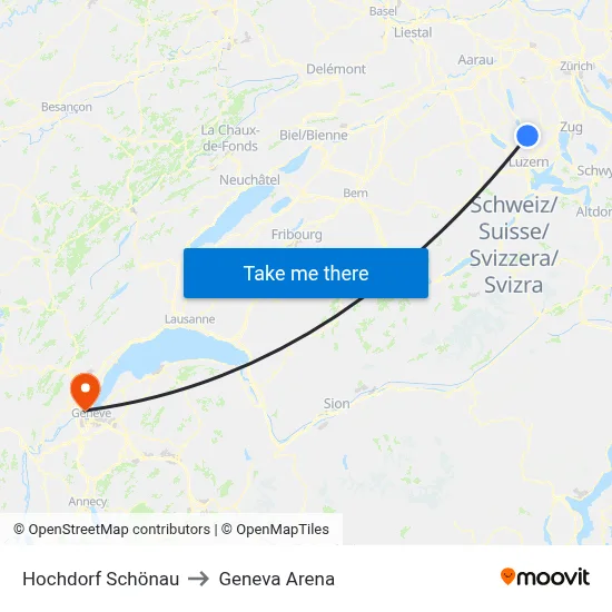 Hochdorf Schönau to Geneva Arena map