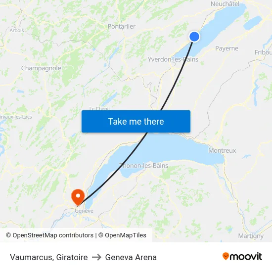 Vaumarcus, Giratoire to Geneva Arena map