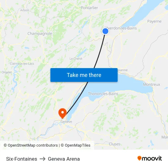 Six-Fontaines to Geneva Arena map