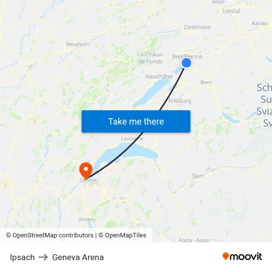 Ipsach to Geneva Arena map