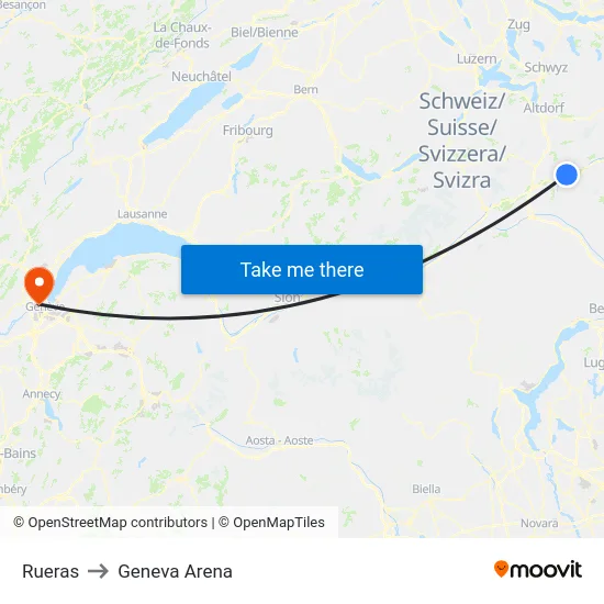 Rueras to Geneva Arena map