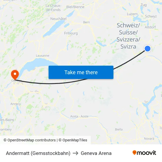 Andermatt (Gemsstockbahn) to Geneva Arena map