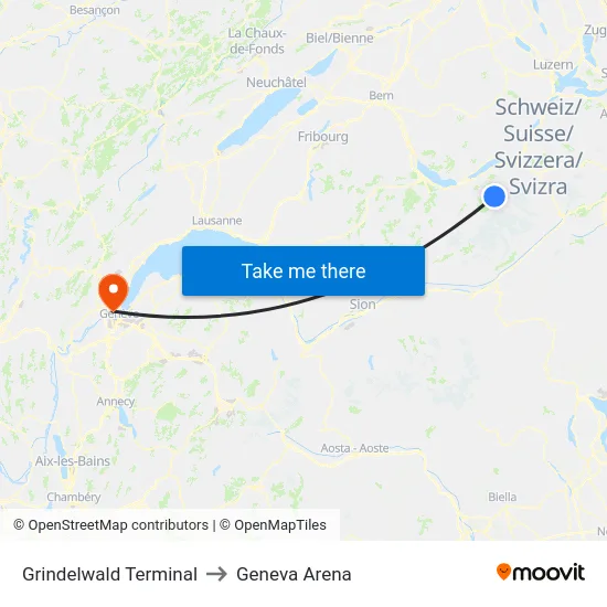 Grindelwald Terminal to Geneva Arena map