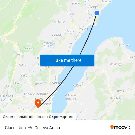 Gland, Uicn to Geneva Arena map