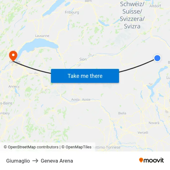 Giumaglio to Geneva Arena map