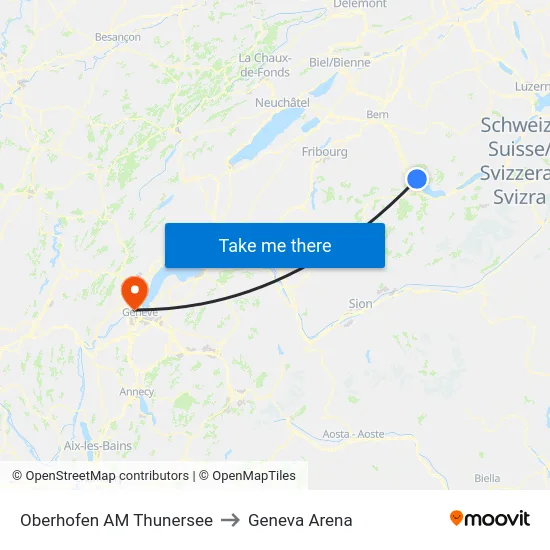 Oberhofen AM Thunersee to Geneva Arena map