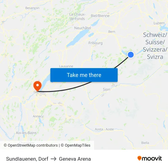 Sundlauenen, Dorf to Geneva Arena map