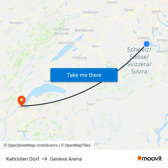 Kehrsiten Dorf to Geneva Arena map