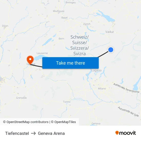 Tiefencastel to Geneva Arena map