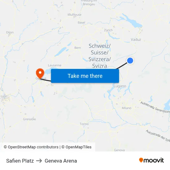 Safien Platz to Geneva Arena map