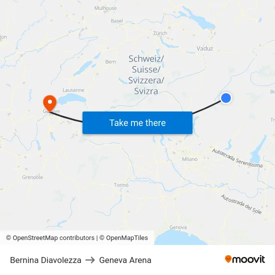 Bernina Diavolezza to Geneva Arena map