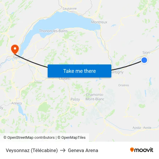Veysonnaz (Télécabine) to Geneva Arena map