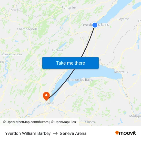 Yverdon William Barbey to Geneva Arena map