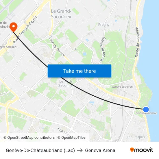 Genève-De-Châteaubriand (Lac) to Geneva Arena map