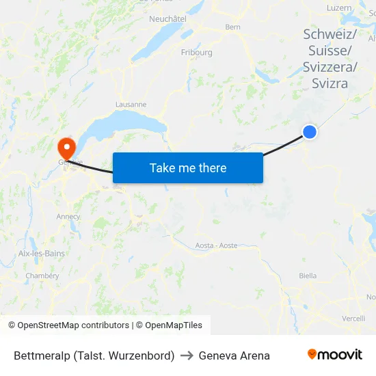 Bettmeralp (Talst. Wurzenbord) to Geneva Arena map